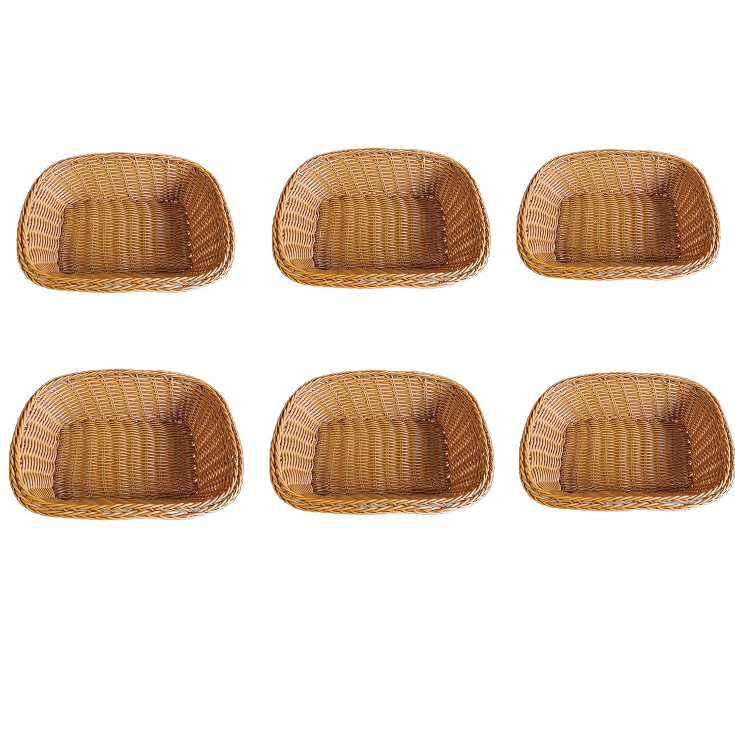 RAYCRAFT WORLD Rectangle Wicker Basket Rattan Woven Bread Baskets Poly Wicker Fruit Baskets, Brown Small Size: 9"x 7"x 3"