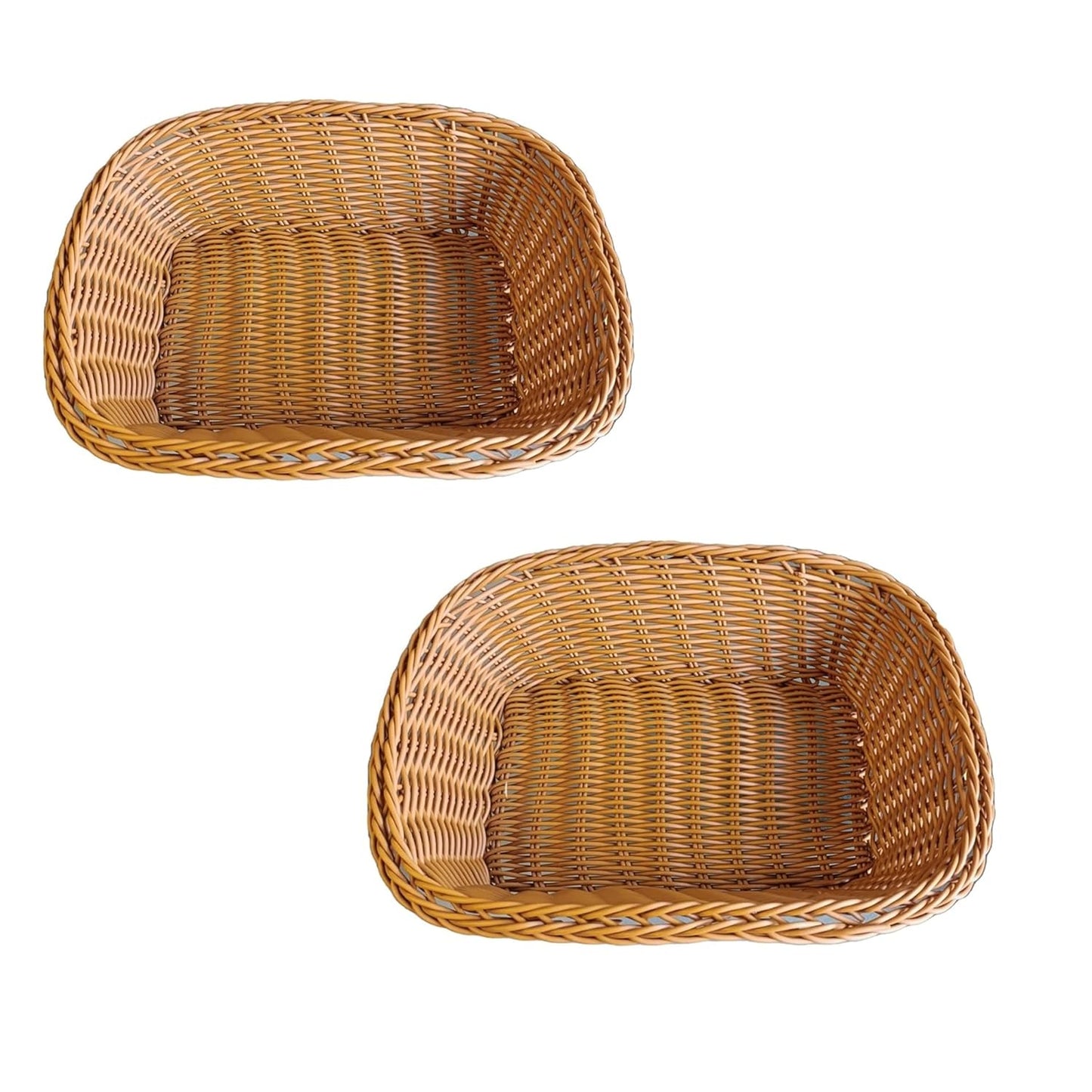 RAYCRAFT WORLD Rectangle Wicker Basket Rattan Woven Bread Baskets Poly Wicker Fruit Baskets, Brown Small Size: 9"x 7"x 3"
