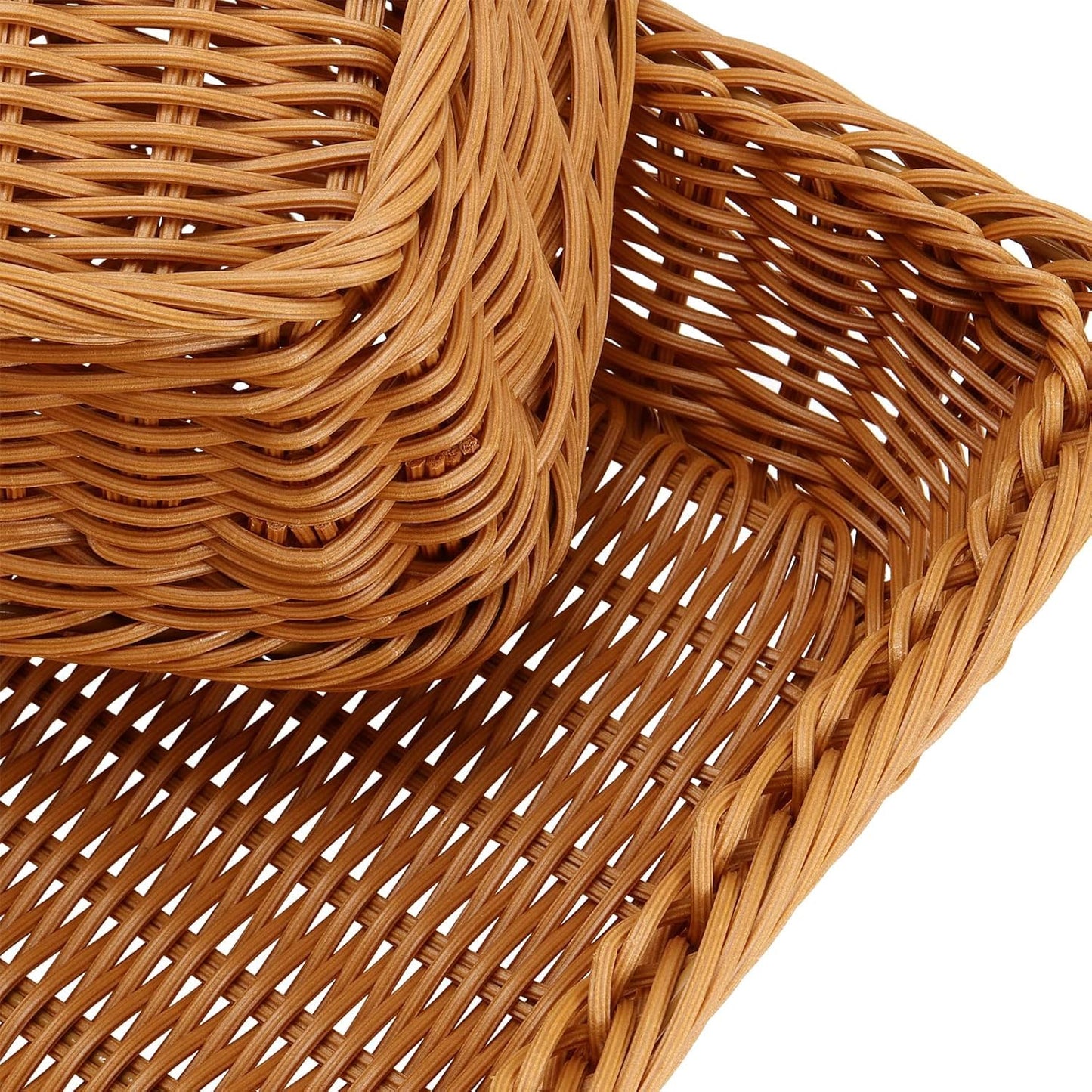 RAYCRAFT WORLD Poly Wicker Bread Baskets, Handmade Woven Pantry Organizer, Tabletop Food Serving Baskets for Storage