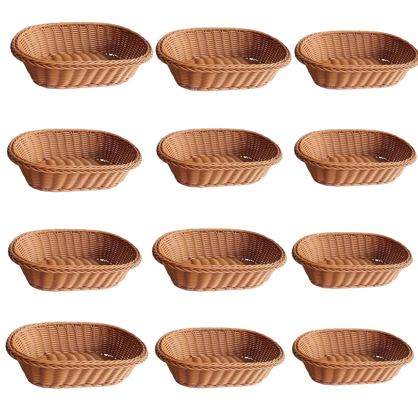 RAYCRAFT WORLD Oval Wicker Basket Rattan Woven Bread Baskets Poly Wicker Fruit Baskets, Brown 10"x 8"x 3"