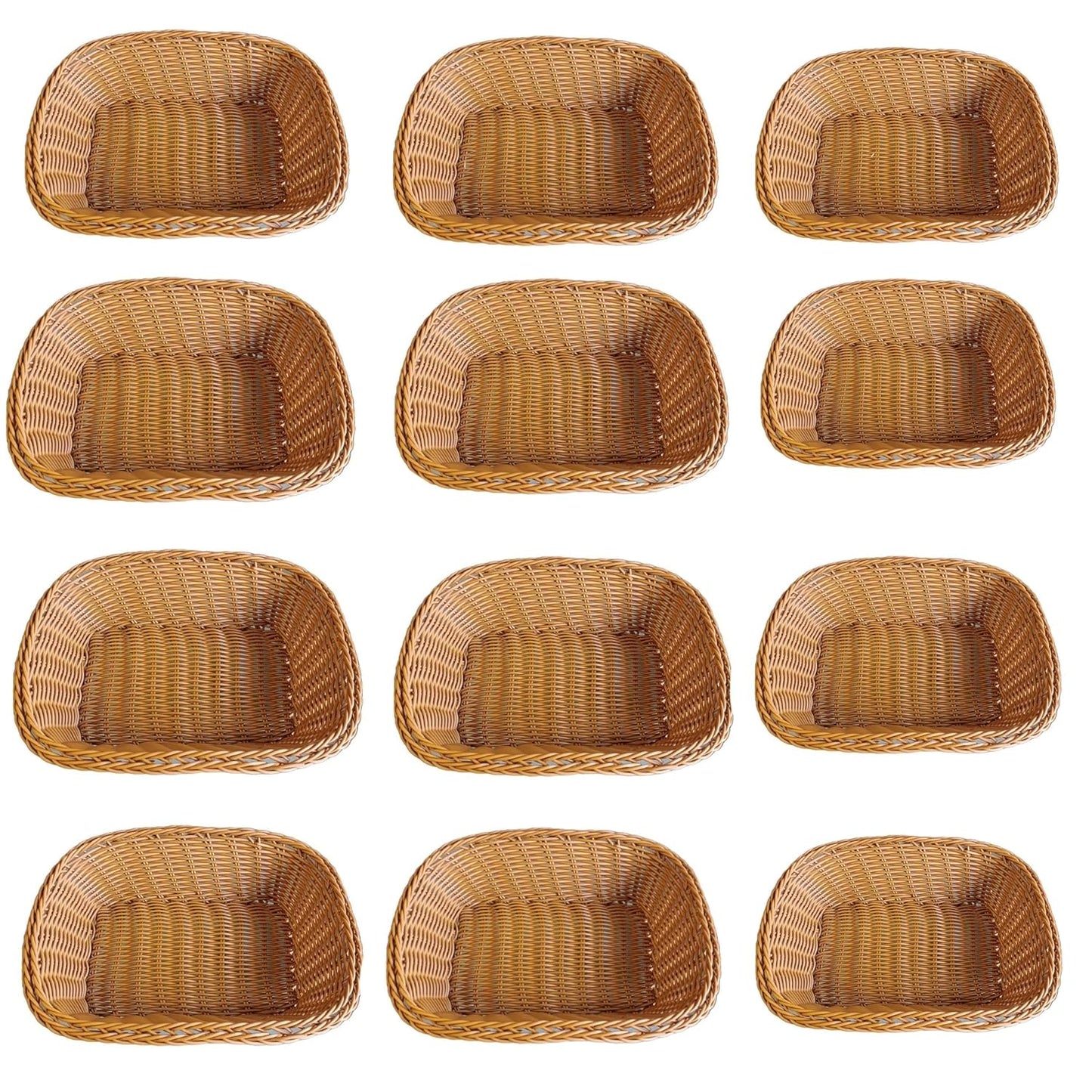 RAYCRAFT WORLD Rectangle Wicker Basket Rattan Woven Bread Baskets Poly Wicker Fruit Baskets, Brown Small Size: 9"x 7"x 3"