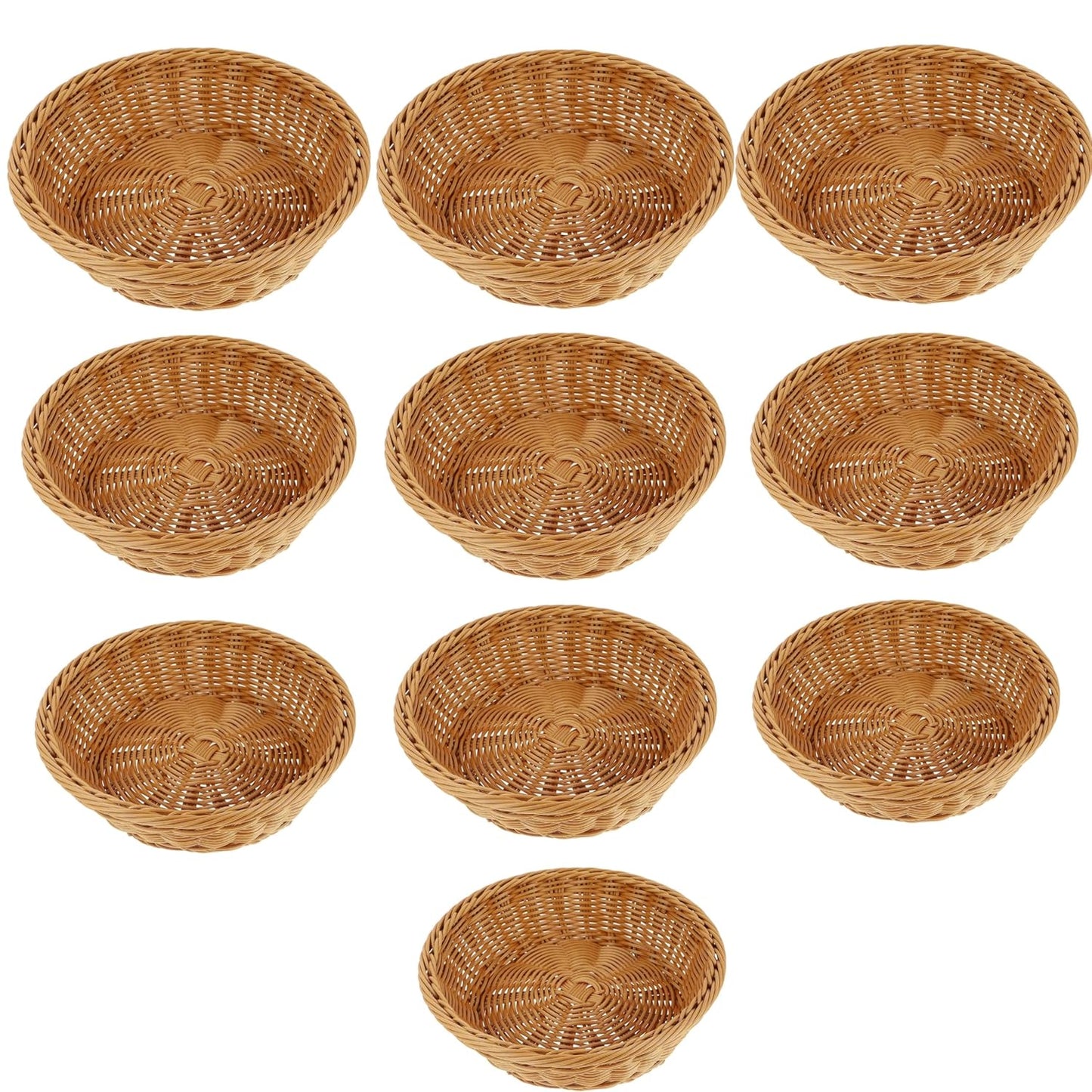 RAYCRAFT WORLD Round Woven Plastic Cane Basket for Fruit Vegetable Serving Basket Snack Basket Egg Storage Basket/Bread Basket Dia:-10Inch