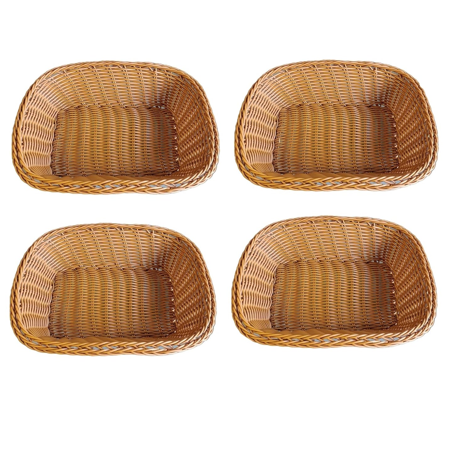 RAYCRAFT WORLD Rectangle Wicker Basket Rattan Woven Bread Baskets Poly Wicker Fruit Baskets, Brown Small Size: 9"x 7"x 3"