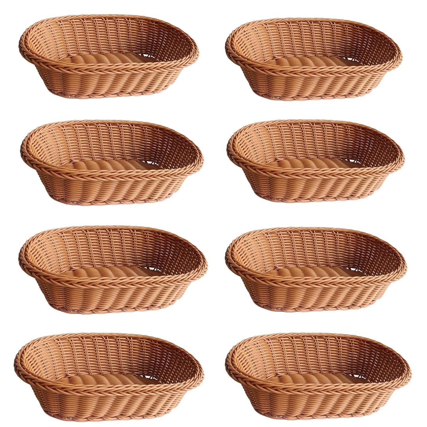 RAYCRAFT WORLD Oval Wicker Basket Rattan Woven Bread Baskets Poly Wicker Fruit Baskets, Brown 10"x 8"x 3"