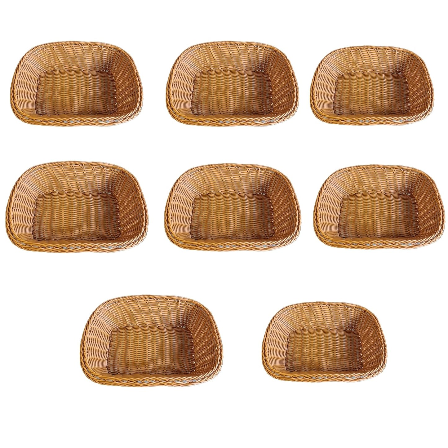 RAYCRAFT WORLD Rectangle Wicker Basket Rattan Woven Bread Baskets Poly Wicker Fruit Baskets, Brown Small Size: 9"x 7"x 3"