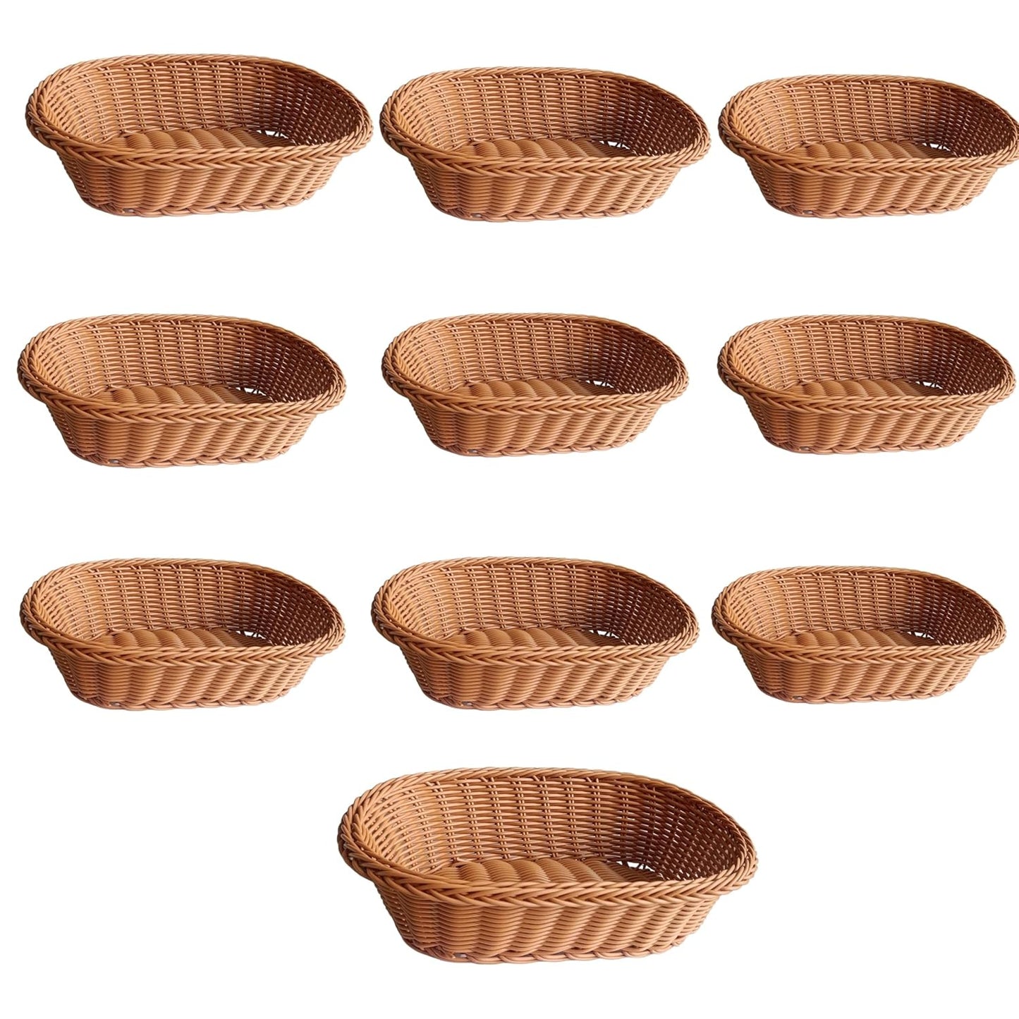 RAYCRAFT WORLD Oval Wicker Basket Rattan Woven Bread Baskets Poly Wicker Fruit Baskets, Brown 10"x 8"x 3"
