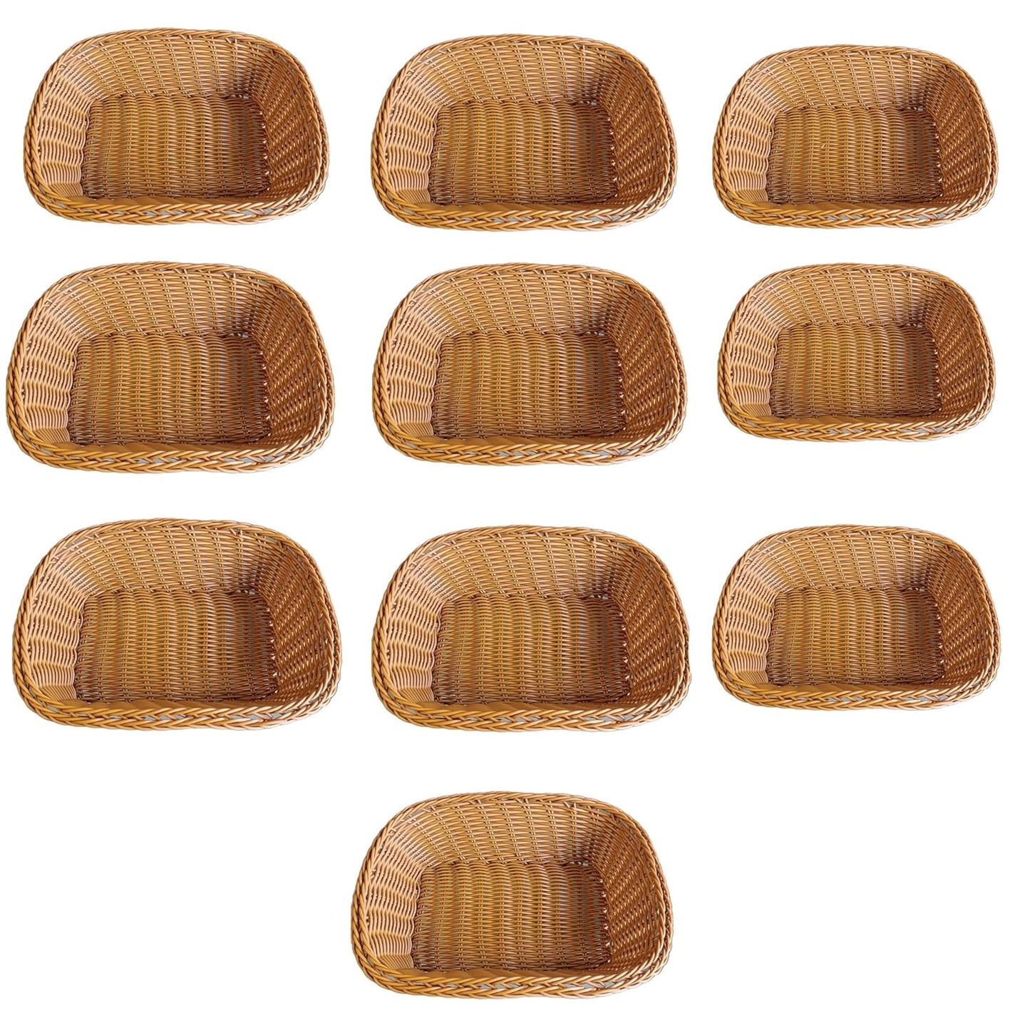 RAYCRAFT WORLD Rectangle Wicker Basket Rattan Woven Bread Baskets Poly Wicker Fruit Baskets, Brown Small Size: 9"x 7"x 3"