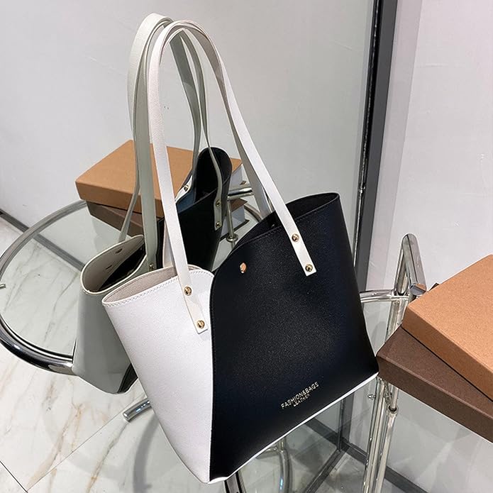 RAYCRAFT WORLD Women's Fashion Shoulder Bag Two-Tone Leather Tote Handbag,&nabs; Lightweight and versatile for casual outings, office, or shopping trips