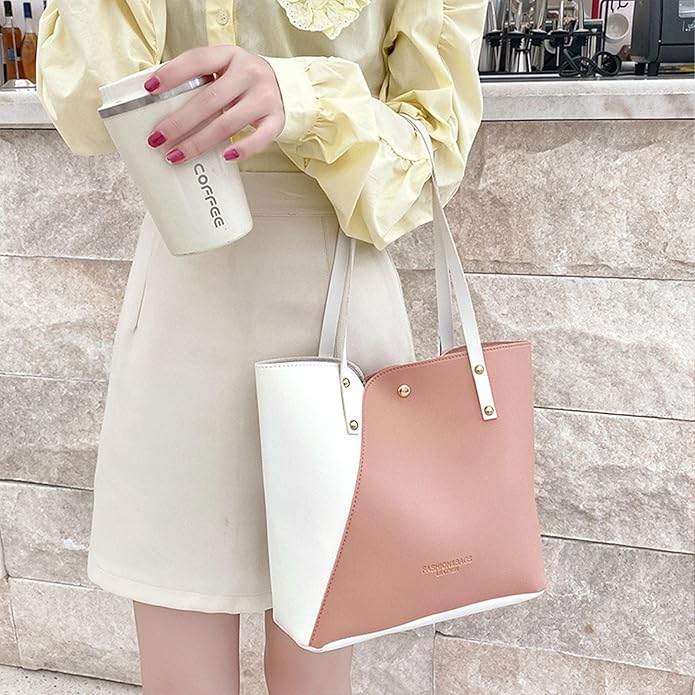 RAYCRAFT WORLD Women's Fashion Shoulder Bag Two-Tone Leather Tote Handbag,&nabs; Lightweight and versatile for casual outings, office, or shopping trips