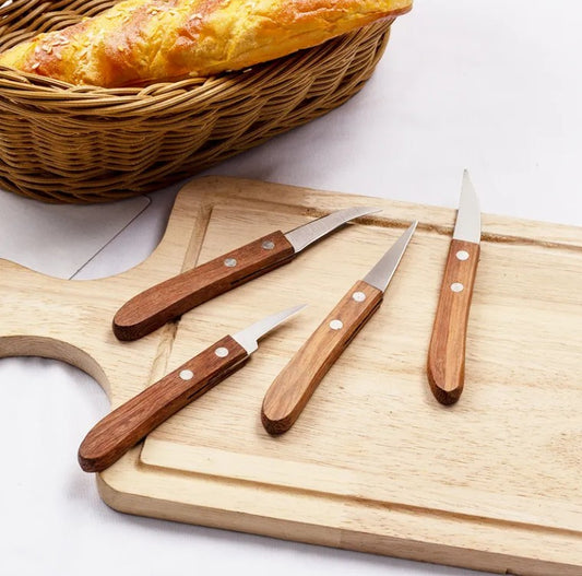 RAYCRAFT WORLD Wooden Handle Steak Knives Set, 4-Piece, Classic Kitchen Cutlery with Riveted Design, Carving/Paring Multipurpose Knife Set Wooden Handle