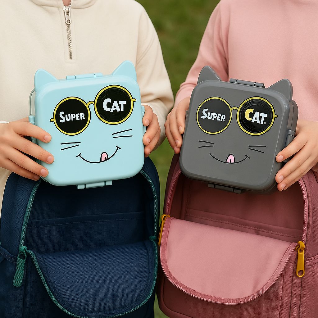 RAYCRAFT WORLD Stainless Steel Kids Lunch Box with Cartoon Design, Multi Compartment Eye Design Stainless Steel Lunch Box with Spoon Cup for Students School Kids and Adults