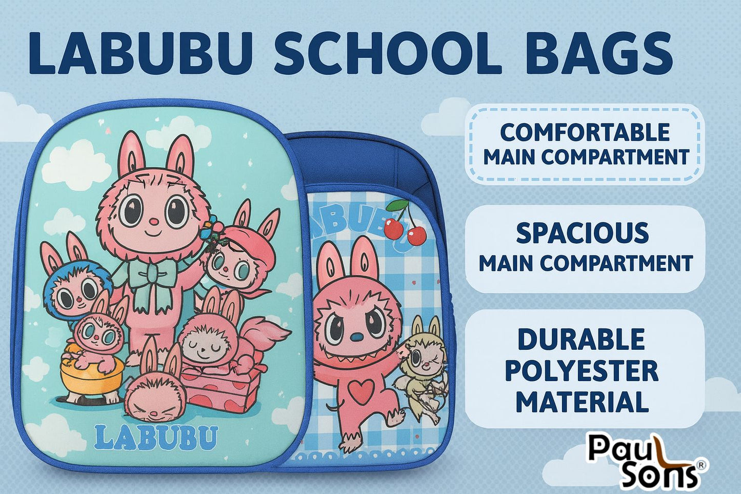 RAYCRAFT WORLD Small 3D Print Lightweight Labubu Design Kids Backpack (MULTIPLE COLOR PACK OF 1)