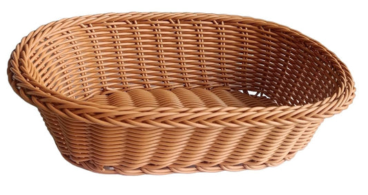 RAYCRAFT WORLD Oval Wicker Basket Rattan Woven Bread Baskets Poly Wicker Fruit Baskets, Brown 10"x 8"x 3"