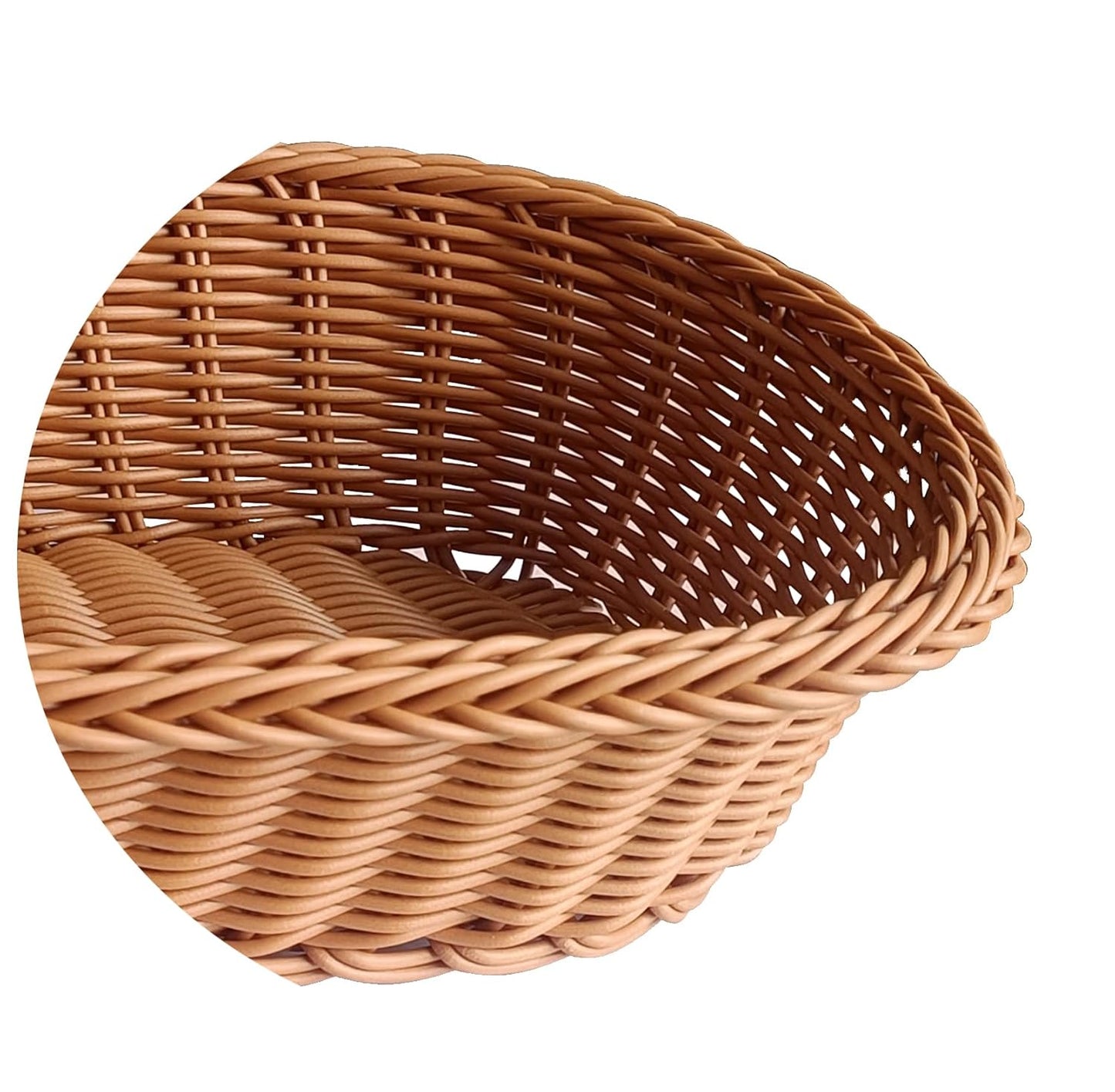 RAYCRAFT WORLD Oval Wicker Basket Rattan Woven Bread Baskets Poly Wicker Fruit Baskets, Brown 10"x 8"x 3"