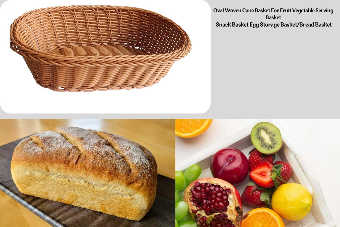RAYCRAFT WORLD Oval Wicker Basket Rattan Woven Bread Baskets Poly Wicker Fruit Baskets, Brown 10"x 8"x 3"