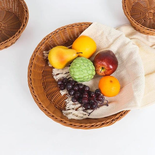 RAYCRAFT WORLD Round Woven Plastic Cane Basket for Fruit Vegetable Serving Basket Snack Basket Egg Storage Basket/Bread Basket Dia:-10Inch