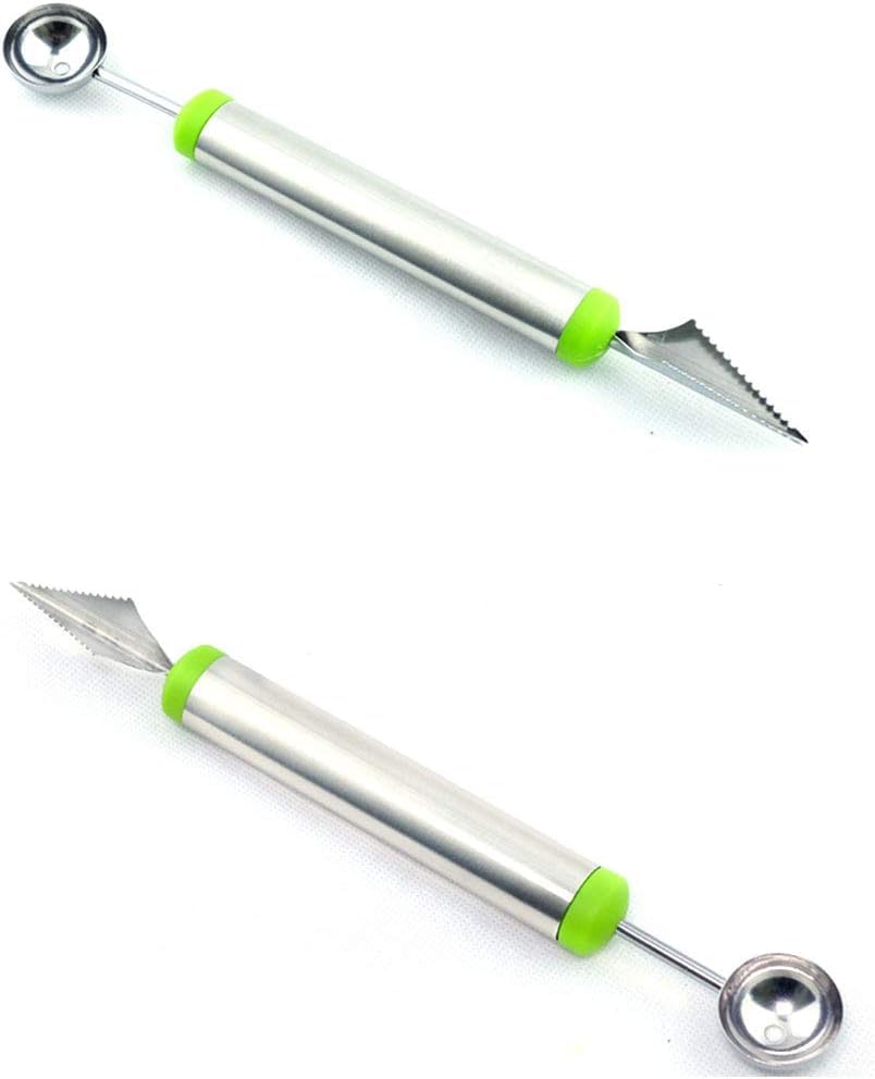 RAYCRAFT WORLD Stainless Steel Melon Cutter with Melon Baller 2 in 1 Fruit Carving Knife Watermelon Melon Balls Ice Cream Scooper Double End Melon Scoop Fruit Baller (Pack of 1Pc)