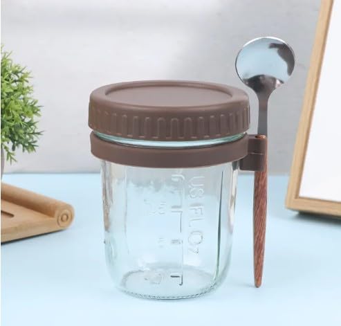 RAYCRAFT WORLD Overnight Oats Mason Jar with Spoon, Glass Container with Lid, Portable Breakfast Storage 350ML