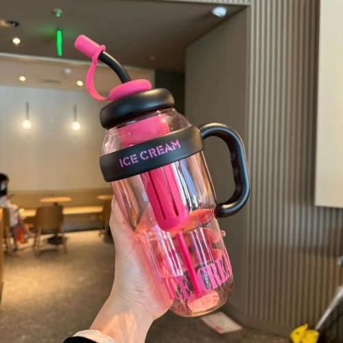 RAYCRAFT WORLD Ice Cream Heavy Quality Plastic Tumbler with Straw and Attractive Handle, Water Bottle Sipper, Juice and Smoothies, BPA Free & Leak-Proof ( Large, Ice Cream Text Sipper, Gym Tumber)