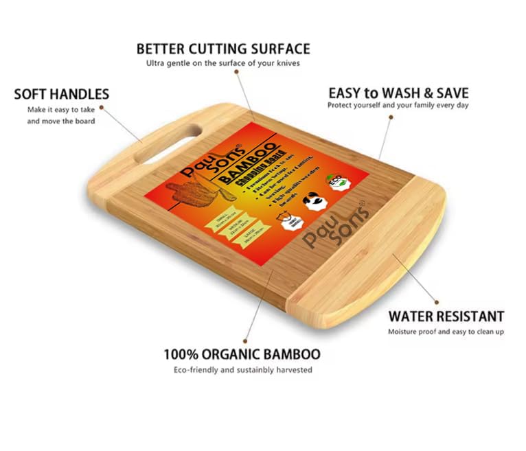 RAYCRAFT WORLD Eco-Friendly Bamboo Cutting Board, Durable Stainless Steel Handle for Convenient Hanging, It's Perfect for Everyday Kitchen (WOODENHAND-CHOPPING-36x26)