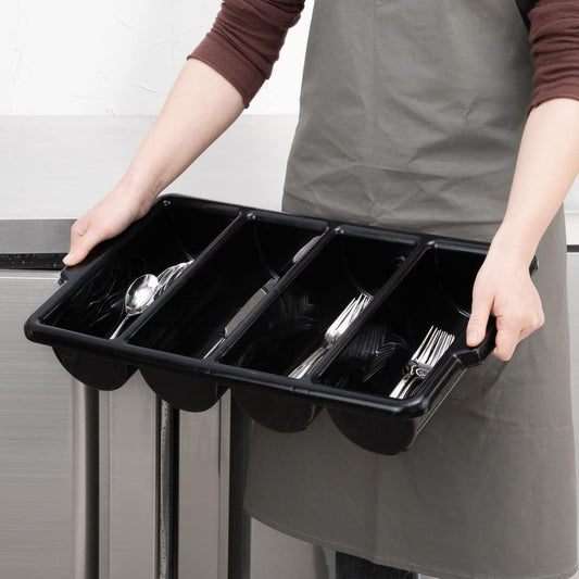 RAYCRAFT WORLD 4 Compartment Cutlery Plastic Storage Box Cutlery Tray Divider Flatware Bin Size: 20"x11"x4"