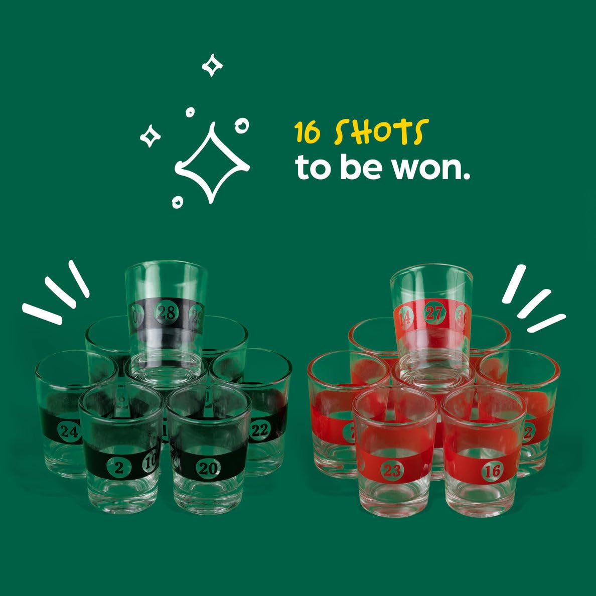 RAYCRAFT WORLD Small Glass Roulette- Drinking Game Set, Adult Party Game Spinning Wheel, and 16 Shot Glasses for Adult Fun Bar Party