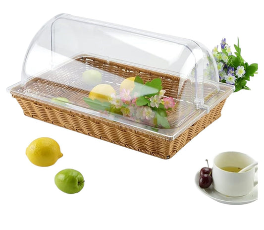 RAYCRAFT WORLD Commercial Professional Restaurant Cafe Self Serve Bread Basket/Pastry Donut/Cookie Display Wicker Basket Case Countertop Rectangle with lid 21x13x3 (Pack of 1Pc)