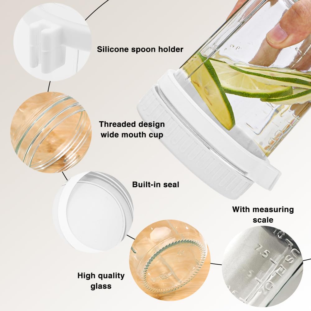 RAYCRAFT WORLD Overnight Oats Mason Jar with Spoon, Glass Container with Lid, Portable Breakfast Storage 350ML