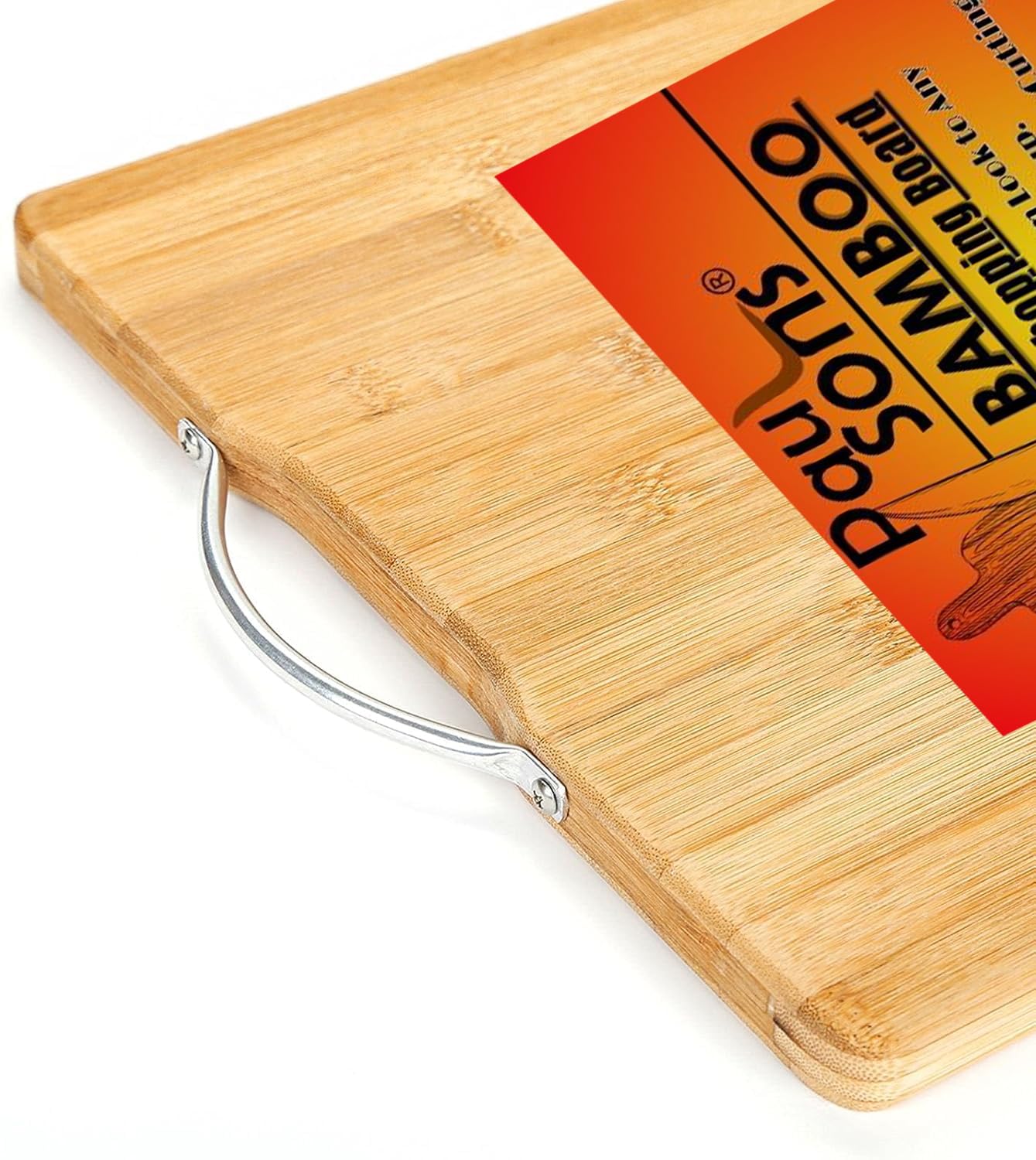 RAYCRAFT WORLD Eco-Friendly Bamboo Cutting Board, Durable Stainless Steel Handle for Convenient Hanging, It's Perfect for Everyday Kitchen (STEELHAND-CHOPPING)