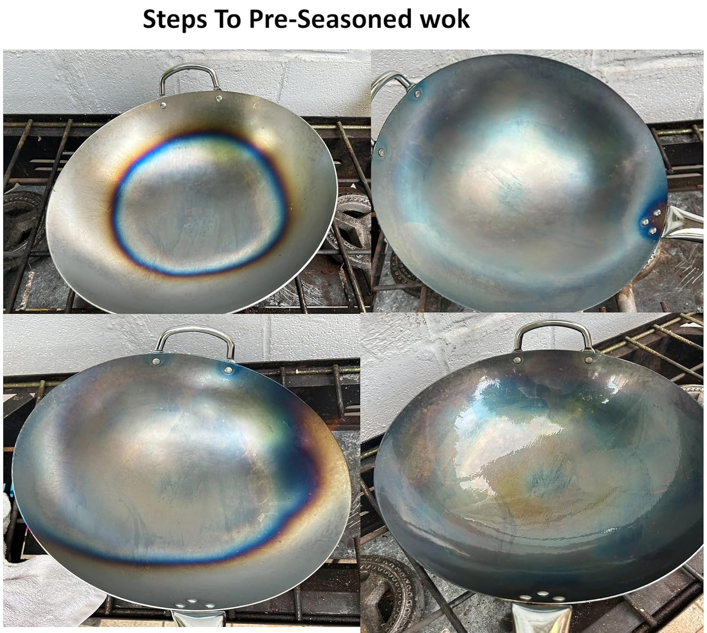 RAYCRAFT WORLD Wok Pan, Woks & Black Carbon Steel Stir Fry Pans, Gas, Cooktop, No Chemical Coated, Round Bottom Chinese Wok