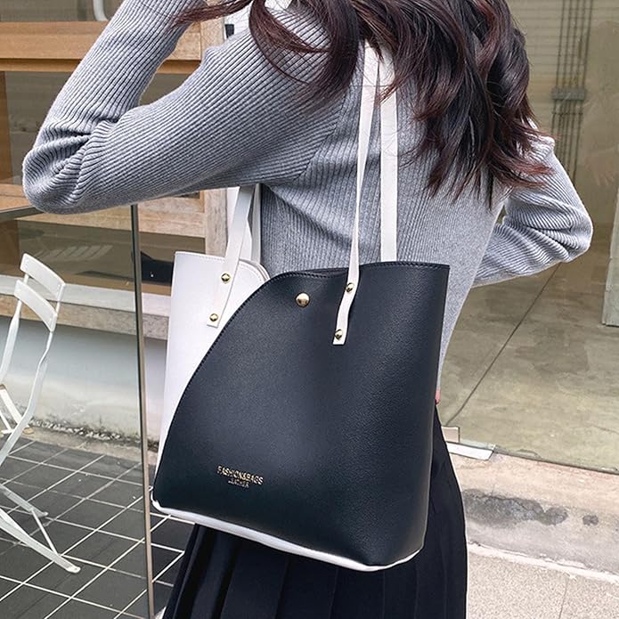RAYCRAFT WORLD Women's Fashion Shoulder Bag Two-Tone Leather Tote Handbag,&nabs; Lightweight and versatile for casual outings, office, or shopping trips