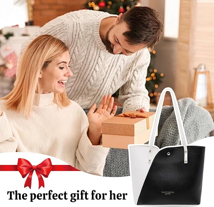 RAYCRAFT WORLD Women's Fashion Shoulder Bag Two-Tone Leather Tote Handbag,&nabs; Lightweight and versatile for casual outings, office, or shopping trips