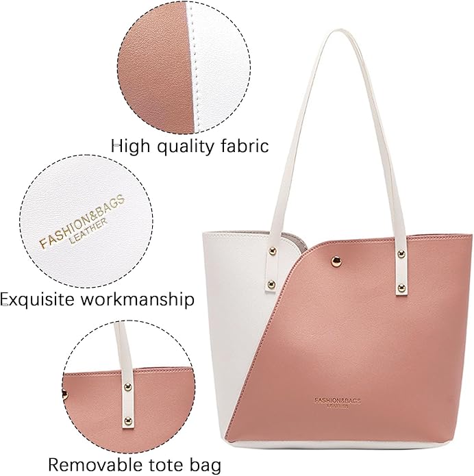 RAYCRAFT WORLD Women's Fashion Shoulder Bag Two-Tone Leather Tote Handbag,&nabs; Lightweight and versatile for casual outings, office, or shopping trips