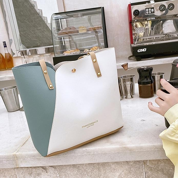 RAYCRAFT WORLD Women's Fashion Shoulder Bag Two-Tone Leather Tote Handbag,&nabs; Lightweight and versatile for casual outings, office, or shopping trips
