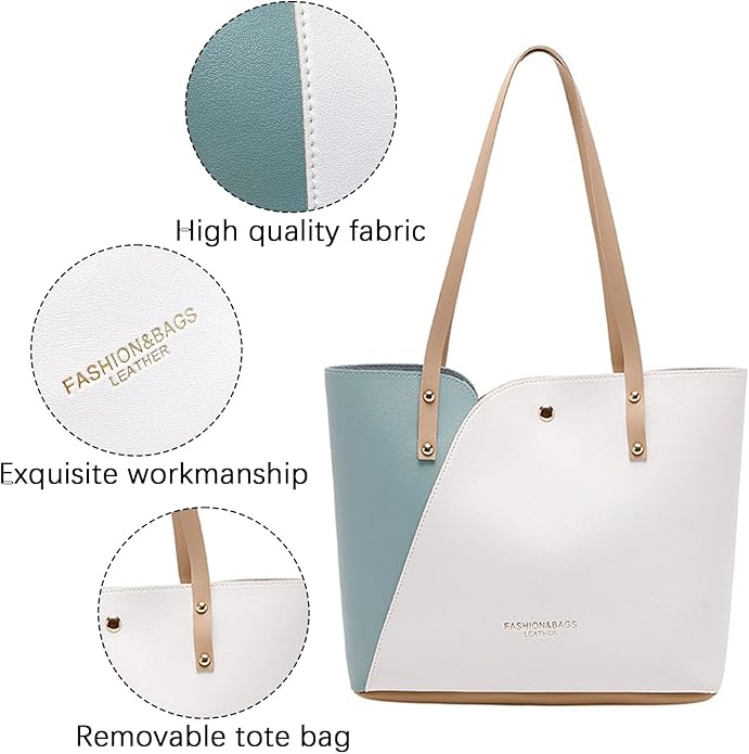 RAYCRAFT WORLD Women's Fashion Shoulder Bag Two-Tone Leather Tote Handbag,&nabs; Lightweight and versatile for casual outings, office, or shopping trips