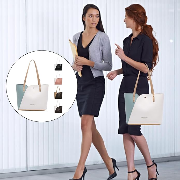RAYCRAFT WORLD Women's Fashion Shoulder Bag Two-Tone Leather Tote Handbag,&nabs; Lightweight and versatile for casual outings, office, or shopping trips