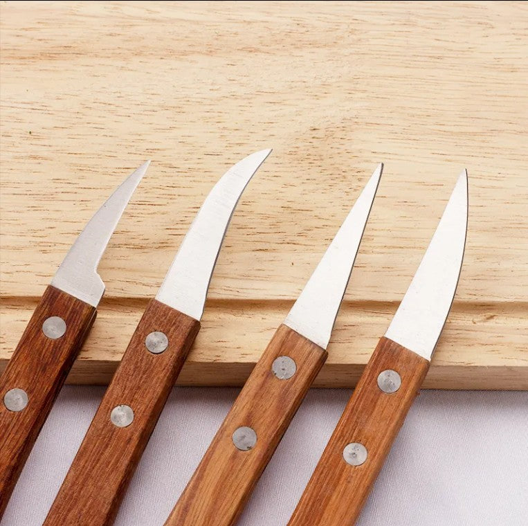 RAYCRAFT WORLD Wooden Handle Steak Knives Set, 4-Piece, Classic Kitchen Cutlery with Riveted Design, Carving/Paring Multipurpose Knife Set Wooden Handle