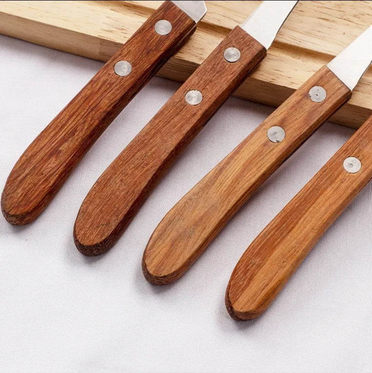 RAYCRAFT WORLD Wooden Handle Steak Knives Set, 4-Piece, Classic Kitchen Cutlery with Riveted Design, Carving/Paring Multipurpose Knife Set Wooden Handle