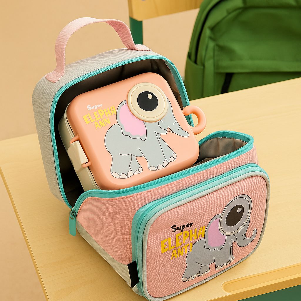 RAYCRAFT WORLD Stainless Steel Kids Lunch Box with Cartoon Design, Multi Compartment Eye Design Stainless Steel Lunch Box with Spoon Cup for Students School Kids and Adults