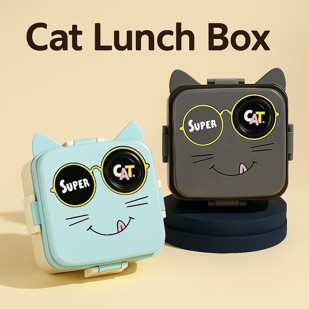 RAYCRAFT WORLD Stainless Steel Kids Lunch Box with Cartoon Design, Multi Compartment Eye Design Stainless Steel Lunch Box with Spoon Cup for Students School Kids and Adults