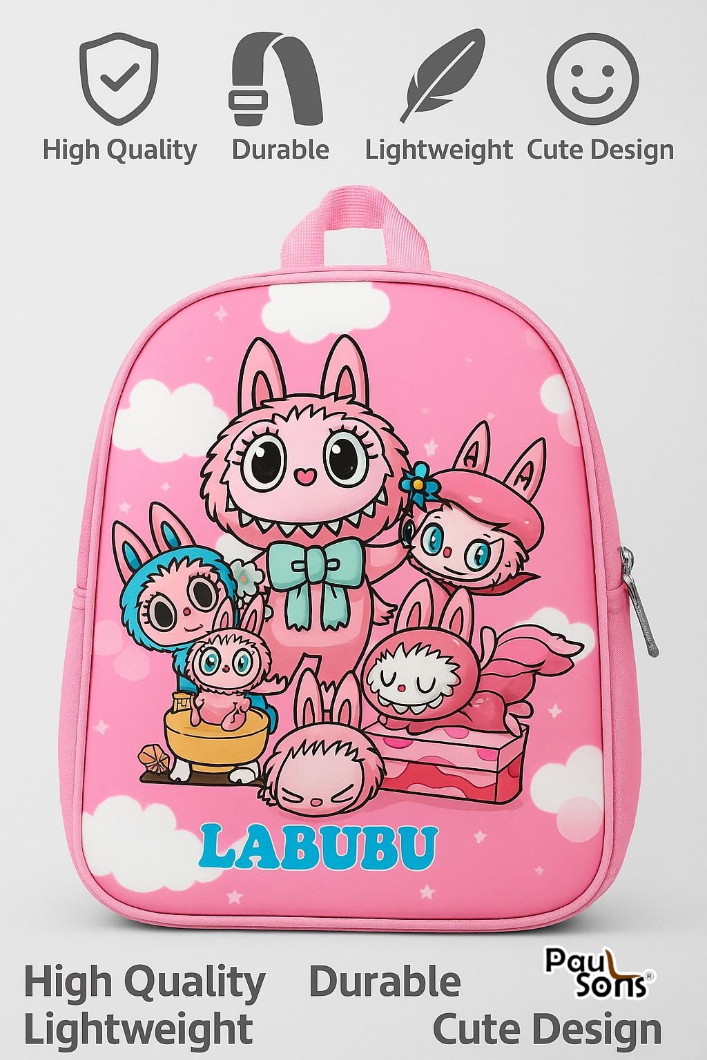 RAYCRAFT WORLD Small 3D Print Lightweight Labubu Design Kids Backpack (MULTIPLE COLOR PACK OF 1)