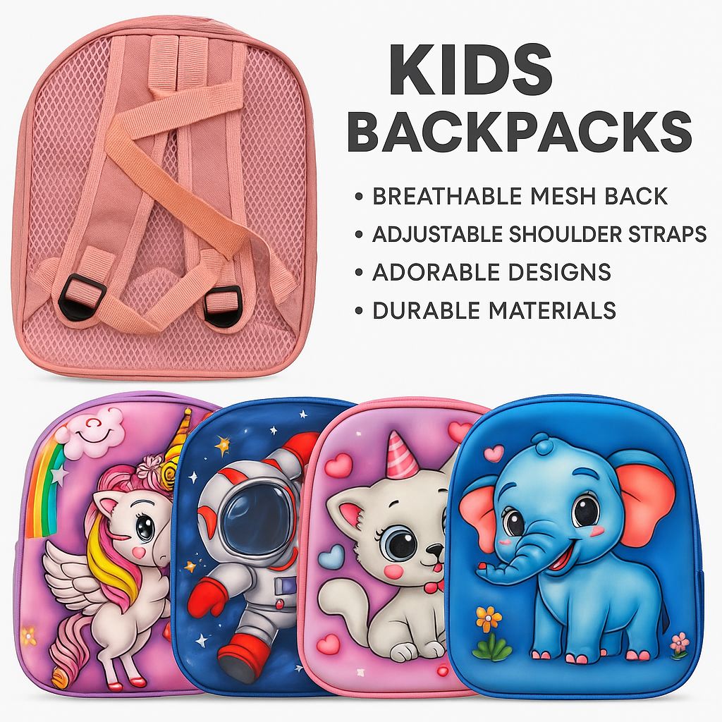 RAYCRAFT WORLD Small 3D Print Lightweight Cartoon Design Kids Backpack (MULTIPLE COLOR PACK OF 1)