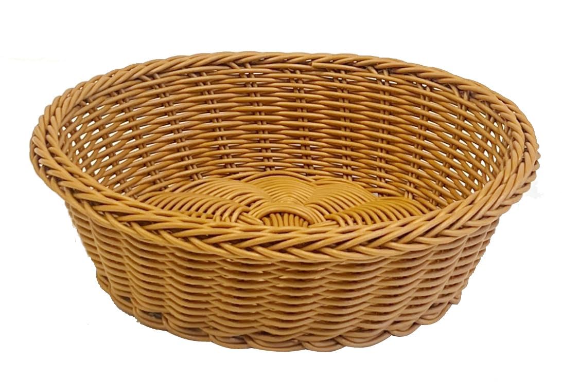 RAYCRAFT WORLD Round Woven Plastic Cane Basket for Fruit Vegetable Serving Basket Snack Basket Egg Storage Basket/Bread Basket Dia:-10Inch