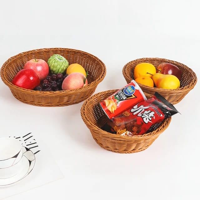 RAYCRAFT WORLD Round Woven Plastic Cane Basket for Fruit Vegetable Serving Basket Snack Basket Egg Storage Basket/Bread Basket Dia:-10Inch